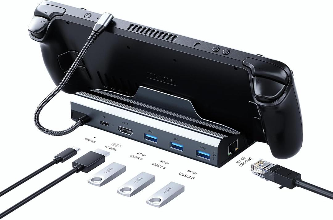 Docking Station for Steam Deck/ROG Ally/Legion Go, The 6 in 1 Steam Deck Dock. 1000Mbps Ethernet, 3.0 PD 100W Fast Charging, HDMI 2.0 4K@60Hz and 3 USB 3.0 Port Steam Deck OLED Dock