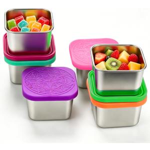 6Pack 6oz Stainless Steel Snack Containers for Kids, Leak Proof Easy Open Snack Containers with Lids, Metal Toddler Lunch Box for Oat,Crackers,Nuts,Candy