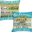 Jartinle Lake House Outdoor Pillow Covers 18x18 Inch Waterproof Turquoise Woodgrain Stripe Welcome to Porch Decorative Cushion Covers for Patio Furniture, Set of 2 (Teal Green)