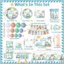 232pcs The Big One Party Decorations Include Photo Banner High Chair Banner Backdrop Tablecloth Balloons Tableware Ballon Box Cutout Crown Cake Topper Poster, for Boys First Birthday Decorations