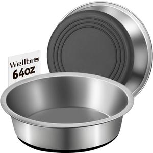 Stainless Steel Dog Bowls, Non Slip Dog Metal Bowls, 2 Pack Food and Water Pet Feeders Heavy Duty Dishwasher Safe (64oz, 8cup)