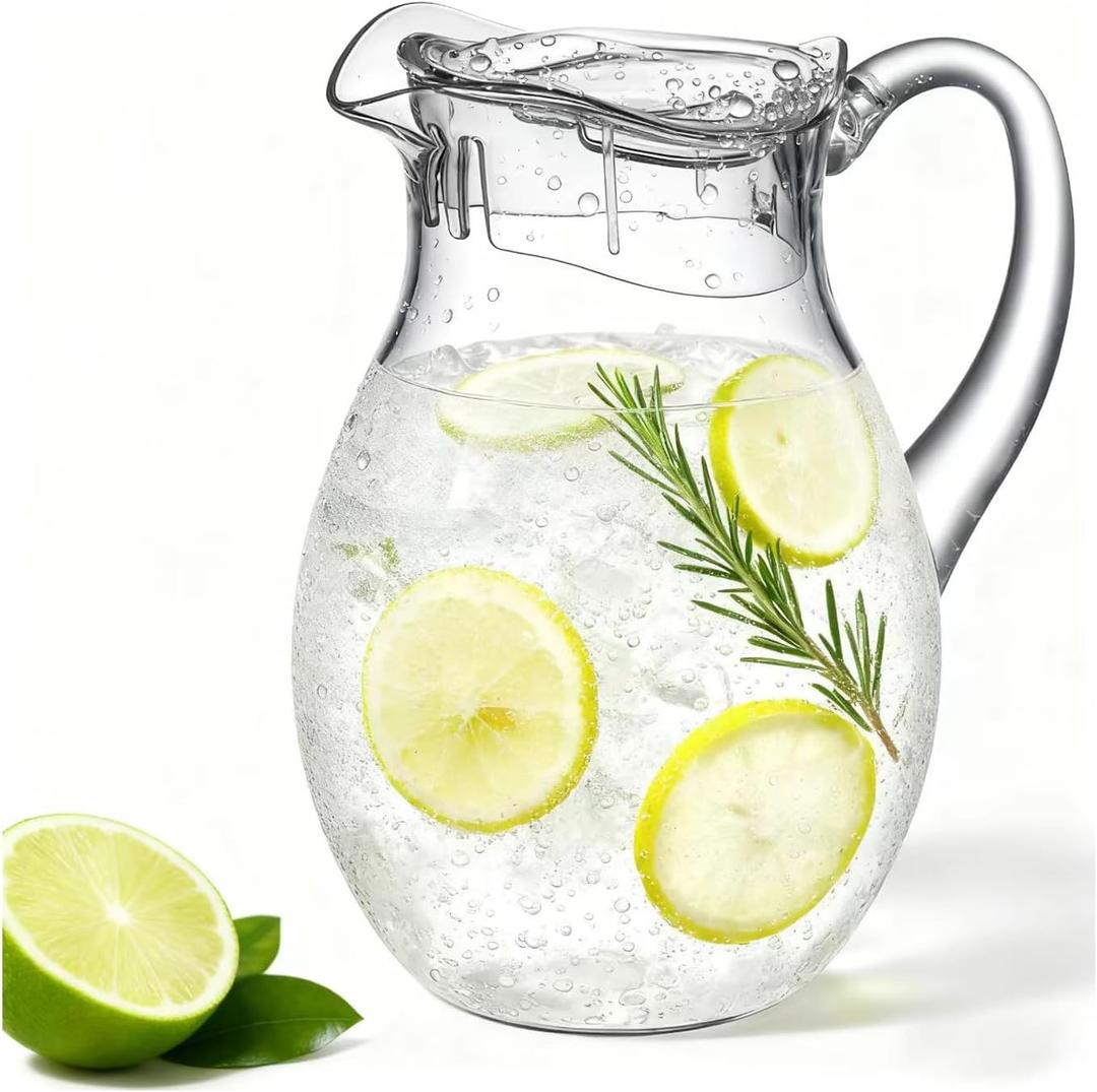 Small Clear Plastic Pitcher with Lid (72 oz), Unbreakable Water Pitcher with Handle, Fridge Jug, BPA-Free, Shatter-Proof, Great for Iced Tea, Sangria, Lemonade, Juice, Milk, and More