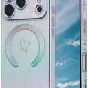 ZTOFERA Magnetic Case for iPhone 17 Pro Case 6.3",Cute Luxruy Iridescent Case with Love Hearts Pattern,Plating Edge Camera Lens Protection Shockproof Phone Case for Women Girls,Blue