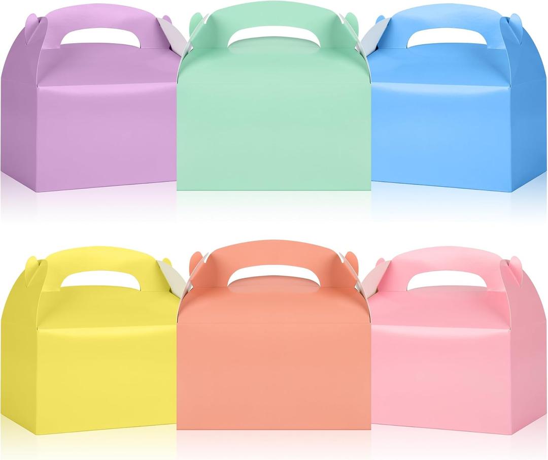 36 x DjinnGlory 36-Pack Pastel Party Favor Treat Boxes with Handles, Rainbow Colors Goodie Boxes Perfect for Birthdays, Weddings, Baby Showers, and Special Events 6.18 x 3.58 x 3.38 Inches