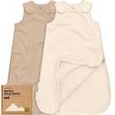 2-Pack Organic Baby Sleep Sacks, 100% Cotton - Soft & Breathable 0.5TOG Baby Wearable Blanket, Toddler Sleeping Sack 0-6 Months, Easy to Wear Transitional Swaddles for Newborns (Ecru,Brown, S)