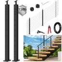 36" Modular 2-8FT Cable Railing Post Kit for Deck Surface Mount | 2 Stair Post Kit for 28-38° Stairway, 1/8" Wire Rope, Swage Cable Railing Kit, T304 Cable Railing System, No Handrail, Black