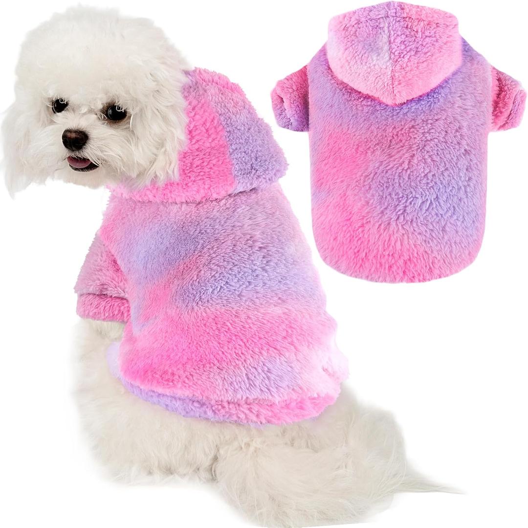 Fuzzy Dog Hoodie Sweater for Large Dogs Warm Winter Dog Clothes with Double-Sided Plush Fleece Soft Stretchy Pet Coats Hooded Sweatshirt for Medium Large Dogs (S (Back:12.6",Chest:18.11",5-12lbs ), Rose+Pink+Purple)
