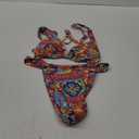 Women's High Waisted Bikini Set Floral Print Spaghetti Strap Smocked Wireless Bathing Suit Swimsuit 2 Piece Set (X-Large, Orange Blue)