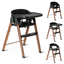 Deryan High Chair Baby Toddler Foldable Wooden High Chair with 5 Point Strap Height Adjustable Folding Includes Safety Belt and Tray 6 Months to 3 Years (110 kg) Black/Wood