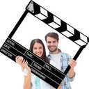 Large 32 x 24 Inch Movie Night Photo Booth Props Corrugated Plastic Movie Theater Picture Selfie Frame Cinema Photo Frame Selfie Props Accessories for Family Holiday Birthday Baby Shower Party Supply