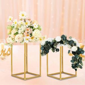Efavormart 2 Pack 12" Matte Gold Wedding Flower Stand Metal Vase Column Stand Geometric Centerpiece Vase