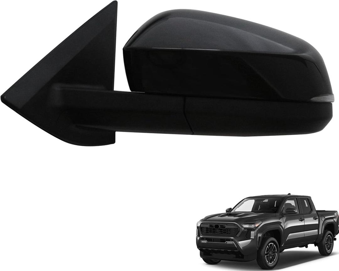 Side Mirror Door Mirror Fits for Toyota Tacoma 2024 2025 2026 Driver Side |Power Adjustable Glass | Heated Glass | Lamp | replace partslink TO1320463|-7 Wires Black (LH)