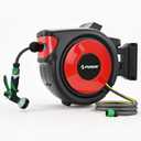 PURUS Retractable Garden Hose Reel,1/2 in x 100 ft Wall Mounted Hose Reel, with 8- Function Sprayer Nozzle, Any Length Lock, Smooth Retraction, Wall Mounted, 180°Swivel Bracket