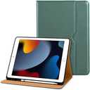 DTTO for iPad 9th/8th/7th Generation 10.2 Inch Case 2021/2020/2019, Premium Leather Business Folio Stand Cover with Apple Pencil Holder - Auto Wake/Sleep and Multiple Viewing Angles, Midnight Green