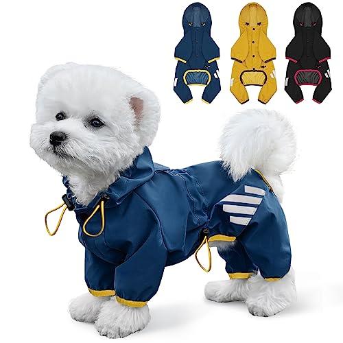 Dog Raincoat, Waterproof Dog Rain Jacket with Hood, Rain Coat with Leash Hole, Reflective Strap for Small Medium Dogs, Lightweight Puppy Clothes(Blue,XS)