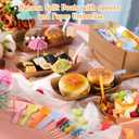 60 Set Colorful Food Trays Boat Paper Disposable Banana Split Boats with Umbrellas 8 oz Bowls for Birthday Summer Party Supplies Dessert(Kraft)