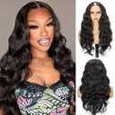 Aisaide Natural Black V Part Wig Body Wave Half Wigs for Black Women 24Inch Synthetic Upgrade U Part Wig Full Head Clip in No Leave Out Wear and Go Glueless Long Wig