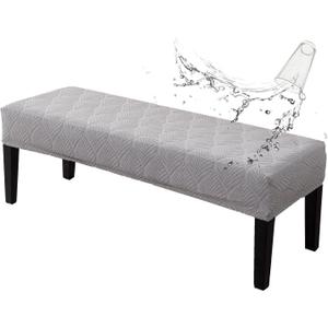 Genina Waterproof Dining Room Bench Covers, Stretch Jacquard Bench Seat Protector Cover, Rectangular Bench Cover for bedrooms, Living Rooms, Kitchens, Removable, Washable (Light Grey)