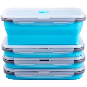 Collapsible Food Storage Containers with Airtight Lid & Air Vent, 40.5 oz, Kitchen Stacking Silicone Collapsible Meal Prep Container Set for Leftover, Microwave Freezer Dishwasher Safe, Blue, Set of 4