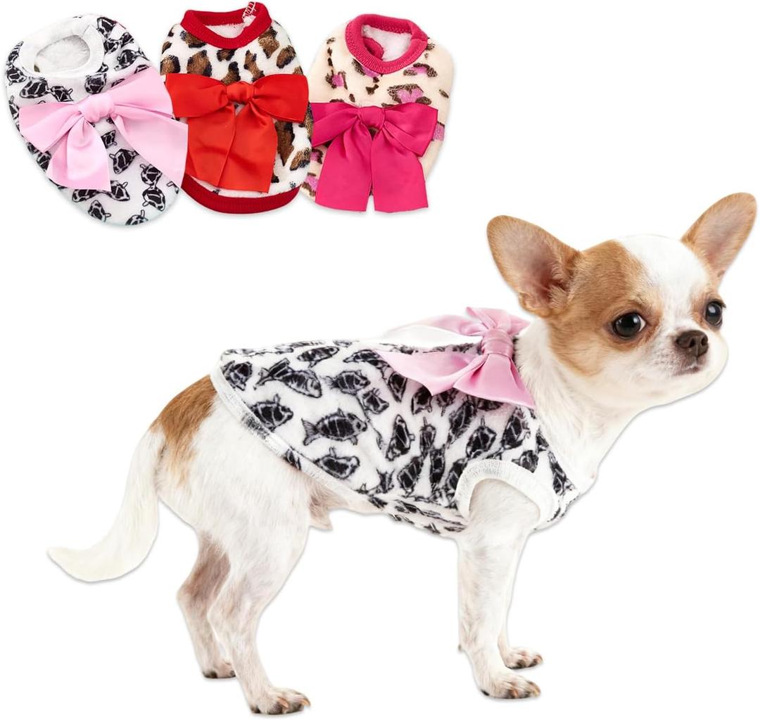 hoyuwak 3 Pieces Dog Sweaters for Small Dogs Warm Winter Puppy Clothes Yorkie Chihuahua Teacup Puppy Girl Thick Outfit