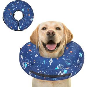 Inflatable Dog Cone Collar for After Surgery, Dog Donut Collar After Surgery, Soft Doggie Cone for Small Medium Large Dogs to Stop Licking (L(Neck 12"-16"), Without Shield - Navy)