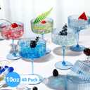 Jingmore 48 Pcs Ribbed Martini Glasses 10 oz Disposable Plastic Vintage Ribbed Coupe Glasses Unbreakable Dessert Parfait Glassware for Wedding Birthday Party Supplies (Blue)