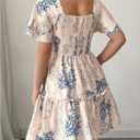 SOLY HUX Women's Floral Mini Dress Short Sleeve Square Neck Vacation A Line Flowy Dresses (M)