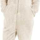COZYPOIN Womens Fleece Onesies Pajamas Fuzzy Sherpa Adult Hooded One Piece Onesie Winter Romper Flannel Loungewear Sleepwear (White, XS)