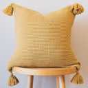 Cozy Soft Cotton Throw Pillow Cover with Ribbed Knit Texture and Tassel Corners adds Warmth and Character to Your Space (20x20, Muted Mustard Yellow)