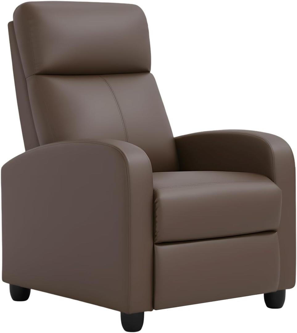BestMassage | Recliner Chair | No Massage Function | Pu Brown | with Lumbar Support, Adjustable Push Back, Wide Armrests, Footrest & Padded Seat | Easy Assembly | for Living Room, Home Theatre, 29D x 26.5W x 43H Inch