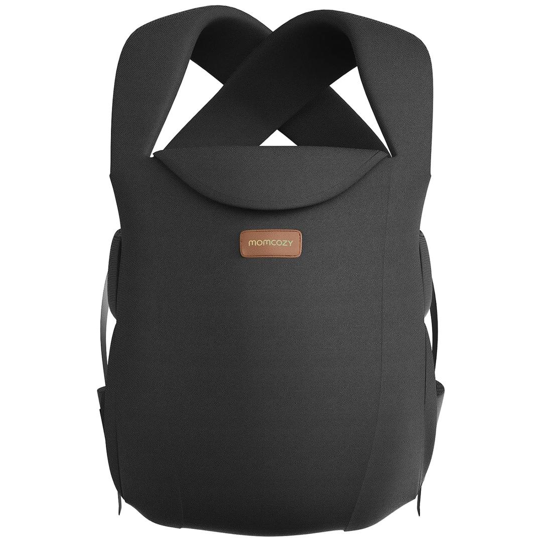 Momcozy Newborn Carrier WeeSnug- Lightweight and Cozy Comfort for 7-25 lbs, Ergonomic Cross-Back Support, Effortless to Put On, Hands-Free Baby Carrier with Lumbar Support, Black