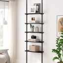 ALLZONE Adjustable Tall Narrow Bookshelf, 5-Tier Floor-to-Ceiling Tension Mount Ladder Book Shelf with Storage for Versatile Uses, Fits 92-116 Inch Ceilings, 27.84-Inch Wide Wood Shelves, Black Relief