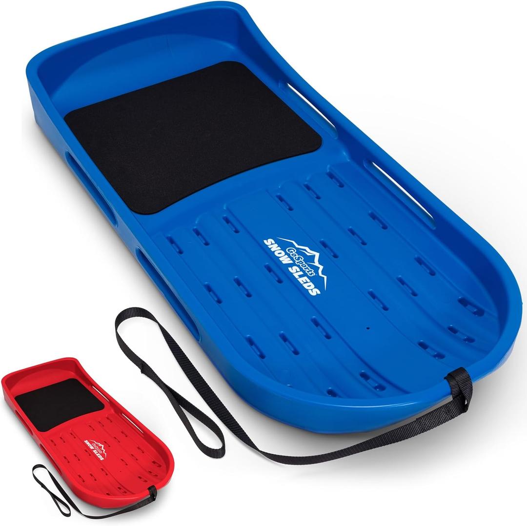 GoSports 2 Person Premium Snow Sled - Choose Red or Blue - Double Walled Construction, Pull Strap and Padded Seat (4ft)