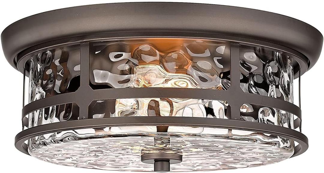 Casia Dining Room Flush Mount Ceiling Light, Farmhouse 2-Light Close to Ceiling Lighting Fixture with Bubble Glass, Industrial Metal Ceiling Light for Living Room Hallway Bedroom (ORB, 12.77" D)