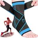 Ankle Brace for Men and Women - Black/Blue - Foot Wrap for Plantar Fasciitis, Sprain, Achilles, and Tendonitis Support - Adjustable Compression Sleeve with Elastic Straps