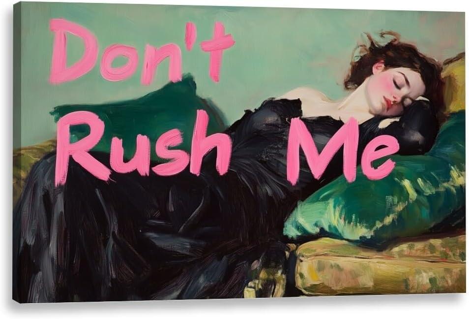 Don't Rush Me Altered Wall Art,Vintage Victorian Portrait Girly Prints Painting Posters,Antique Female Pink Graffiti Poster Wall Decor Aesthetic for Bedroom Dorm 8x12inch Framed