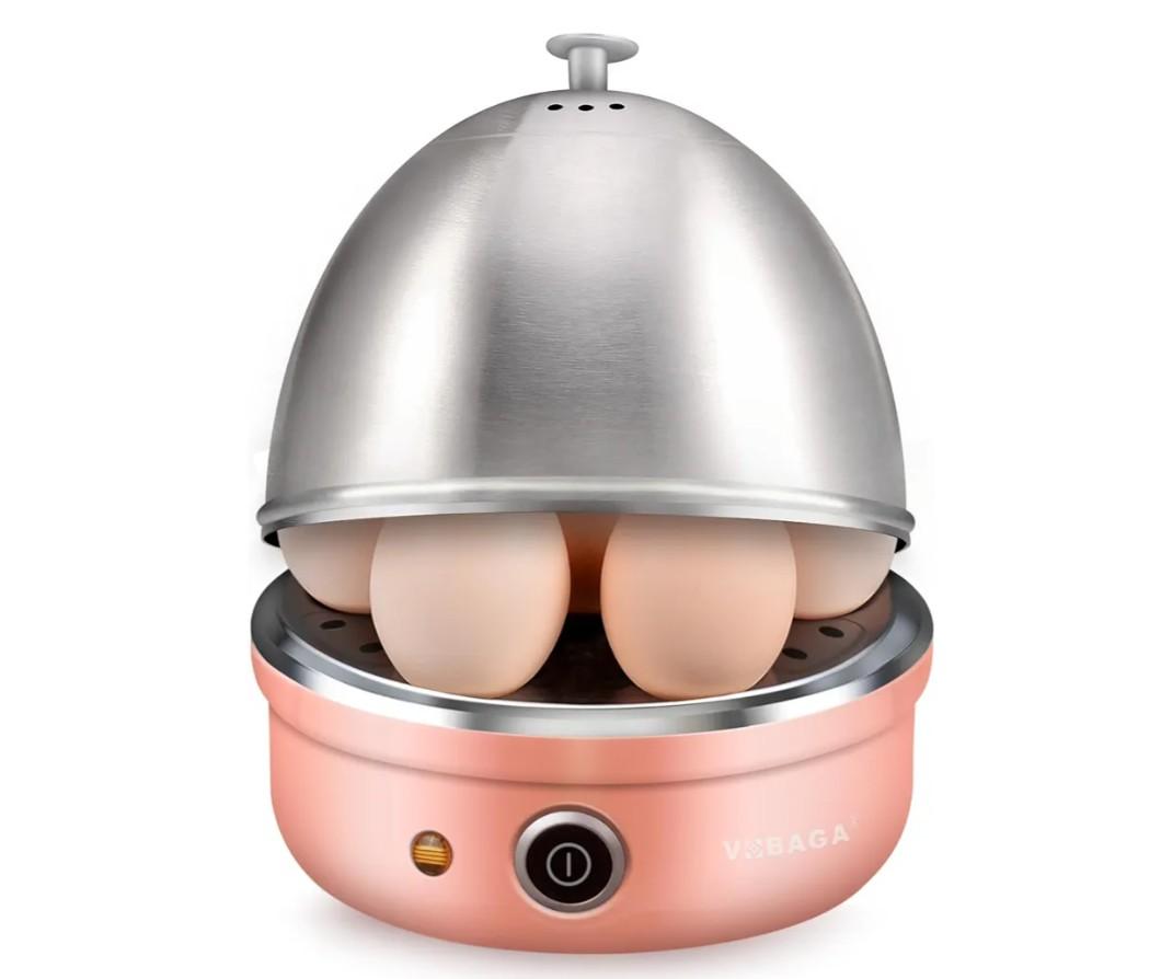 VOBAGA Electric Egg Cooker, Rapid Egg Boiler with Auto Shut Off for Soft, Medium, Hard Boiled, Poached, Steamed Eggs, Vegetables and Dumplings, Stainless Steel Tray with 7-Egg Capacity, Black