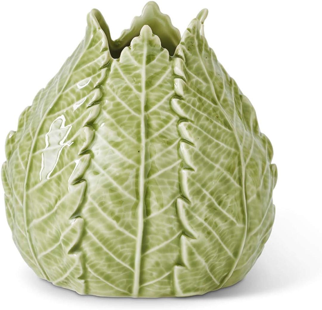 K&K Interiors 16320A-GR 5 Inch Green Ceramic Leaf Vase