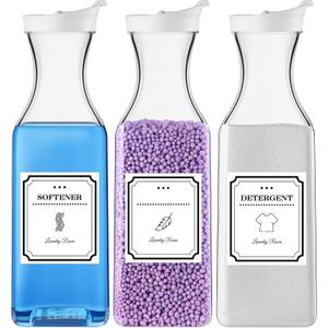 Laundry Detergent Dispenser,54oz Fabric Softener Dispenser,Plastic Liquid Laundry Detergent Container,Laundry Detergent Organizer for Laundry Room Organization with 4 Labels,3 Pack,White