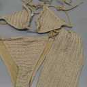 GORGLITTER Women's 3 Piece Swimsuits Halter Triangle String Bikini Set with Beach Skirt Swimwear Set (Medium, Khaki)