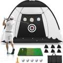 Golf Net: 10x7FT Golf Practice Net for Backyard Driving, Hitting Net with Tri-Turf Mat, Indoor Training Chipping Aid Nets with Reduce Noise Nylon Target, for Golfers