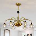 Vintage 6 Light Glass Globe Sputnik Chandelier Mid Century Pendant Light Fixture Black and Gold G9 Bulb Ceiling Light for Living Room Kitchen Dining Room Bedroom Farmhouse