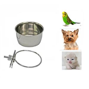 Pet Dog Stainless Steel Coop Cups with Clamp Holder - Detached Dog Cat Cage Kennel Hanging Bowl, Metal Food Water Feeder for Small Animal Ferret Rabbit (Small)