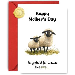 3 x Funny Sheep Mothers Day Card, So Greatful, Humor Sheep Happy Mother's Day Greeting Card with Envelopes, Thank You, Birthday Card for Mom from Daughter, Son (Black)