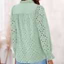 PRETTYGARDEN Women's Dressy Casual Blouse Tops Fall Spring Puff Long Sleeve Button V Neck Hollow Out Lace Embroidered Shirts (S)