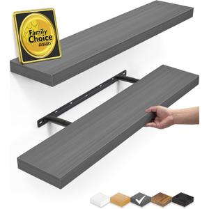 BAYKA Floating Shelves Grey, 22.5 inch Rustic Wood Wall Mounted Shelves for Bathroom, Bedroom, Living Room, Kitchen, Hanging Shelf for Books/Storage/Decor (Gray,Set of 2) (D. Grey - Industrial Edge Style)