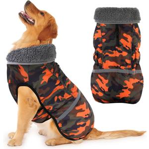 Dogcheer Warm Dog Coat, Waterproof Dog Jacket Christmas Puppy Winter Coat with Buckle, Reflective Adjustable Pet Snow Jacket Turtleneck Fleece Sweater for Large Dogs - Orange Camo, 4XL