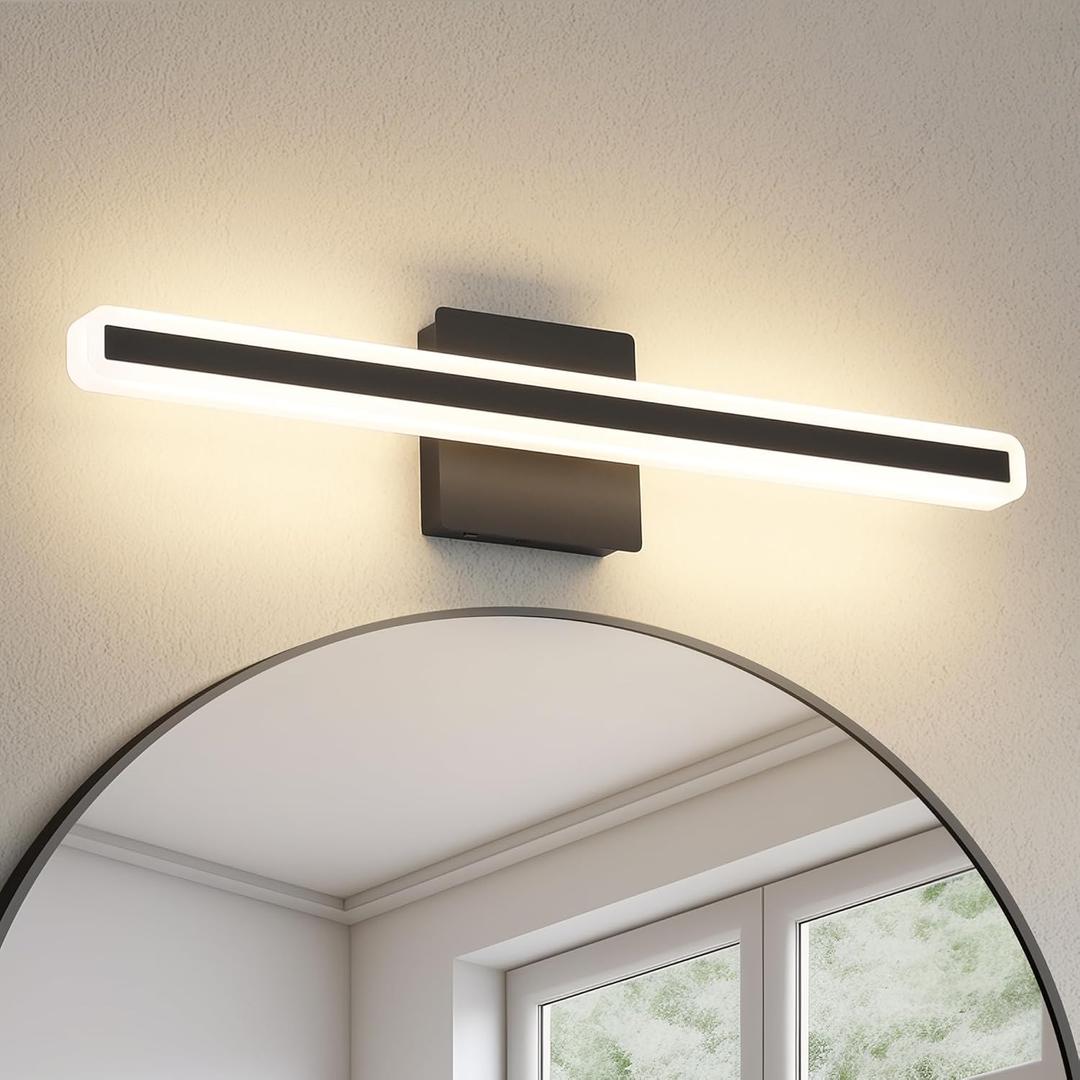 JUSHENG Black Vanity Lights for Bathroom, 5CCT Dimmable Bathroom Light Fixtures Over Mirror, Modern LED Vanity Light Bar Above Mirror 24'' Inch 20W JUSHENG Black Vanity Lights for Bathroom, 5CCT Dimmable Bathroom Light Fixtures Over Mirror, Modern LED Vanity Light Bar Above Mirror 24'' Inch 20W