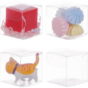 BENECREAT 60 Pack 1.5x1.5x1.5 Inches Clear Plastic Party Favor Box for Valentine's Day Choclates and Wedding Party Candy Cookies Favors