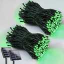 EEW 2 Pack 200 LED Solar Christmas Lights Outdoor Waterproof, Solar String Lights for Outside, Green Wire Solar Tree Light with 8 Lighting Modes for Xmas Wedding Party Garden Yard Decorations (Green)